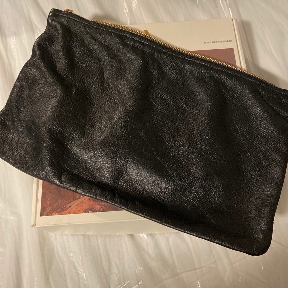 Black leather clutch